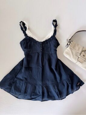 Navy Babydoll Top – Lace Trim, Soft Girl Vintage Inspired”